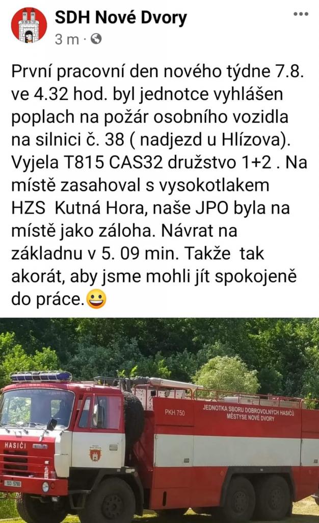 Požár osobního vozidla - 7.8. ve&nbsp;4:32 hod.